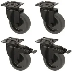 Gummireifen schwarz, thermoplastisch, mit Montageplatte, Set-Angebot, 2 Lenkrollen mit Doppelstopp und 2 Lenkrollen, Rad-Ø x Breite 75 x 23 mm Proroll