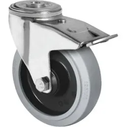 kaiserkraft Elastik-Reifen auf PA-Felge, Rad-Ø x Breite 125 x 38 mm, Rückenloch, Lenkrolle mit Doppelstopp