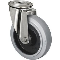 kaiserkraft Elastik-Reifen auf PA-Felge, Edelstahlgehäuse, Rad-Ø x Breite 160 x 46 mm, Rückenloch, ab 2 Stk, Lenkrolle, Rollenlager