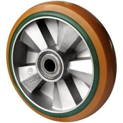 kaiserkraft PU-/PU-Elastik-Rad, braun / grün, Doppelkugellager, ab 2 Stk, Rad-Ø x Breite 125 x 50 mm