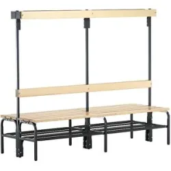 Umkleidebank mit Hakenleisten, beidseitig, 8 Haken 1500 mm, anthrazit, Schuhrost Sypro