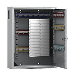 kaiserkraft Schlüsselschrank, grau lackiert, mit Einwurfschlitz, mit 42 Haken
