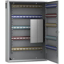 kaiserkraft Schlüsselschrank, grau lackiert, mit Einwurfschlitz, mit 100 Haken