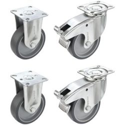 Set aus thermoplastischen Gummireifen, mit Montageplatte, 2 Lenkrollen mit Doppelstopp und 2 Bockrollen, Rad-Ø x Breite 125 x 32 mm Proroll