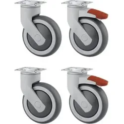 Kunststoffrolle, Set-Angebot, 2 Lenkrollen mit Doppelstopp und 2 Lenkrollen, Montageplatte, Rad-Ø x Breite 125 x 32 mm TENTE