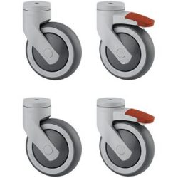 Kunststoffrolle, Set-Angebot, 2 Lenkrollen mit Doppelstopp und 2 Lenkrollen, Rückenloch, Rad-Ø x Breite 125 x 32 mm TENTE