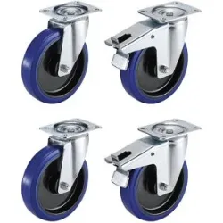 Set aus Vollelastik-Reifen auf Kunststoff-Felge, 2 Lenkrollen, 2 Lenkrollen mit Doppelstopp, Rad-Ø x Breite 80 x 35 mm Proroll