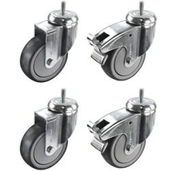 Gummireifen thermoplastisch, Set-Angebot, 4 x Lenkrollen, 2 x mit Doppelstopp, mit Gewindestift, Rad-Ø x Breite 100 x 32 mm Proroll