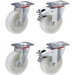 Polyamid-Rad, im Set, 2 Lenkrollen, 2 Lenkrollen mit Doppelstopp, Gleitlager, Rad-Ø x Breite 100 x 38 mm Wicke