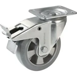 Elastik-Vollgummi-Reifen, grau, Rad-Ø x Breite 160 x 50 mm, Lenkrolle mit Doppelstopp Proroll