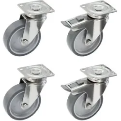 Set aus thermoplastischen Gummireifen, Gehäuse Edelstahl, Montageplatte, 4 Lenkrollen, davon 2 mit Doppelstopp, Rad-Ø x Breite 100 x 32 mm Proroll