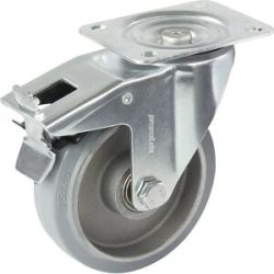 Elastik-Vollgummi-Reifen, grau, Rad-Ø x Breite 100 x 40 mm, Stegfelge, Lenkrolle mit Doppelstopp Proroll
