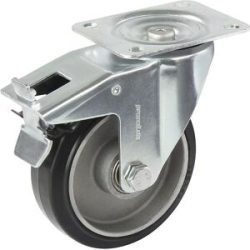 Elastik-Vollgummi-Reifen, schwarz, Rad-Ø x Breite 125 x 40 mm, Lenkrolle mit Doppelstopp Proroll