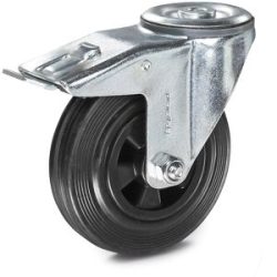 Vollgummi-Reifen, Kunststoff-Felge, Rad-Ø x Breite 125 x 38 mm, Lenkrolle mit Doppelstopp Proroll
