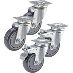 Gummireifen thermoplastisch, Set-Angebot, 2 x Lenkrolle und 2 x Lenkrolle mit Doppelstopp, Montageplatte, Rad-Ø x Breite 100 x 32 mm Proroll