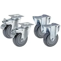Gummireifen thermoplastisch, Set-Angebot, 2 x Lenkrolle mit Doppelstopp und 2 x Bockrolle, Montageplatte, Rad-Ø x Breite 125 x 32 mm Proroll