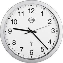 kaiserkraft Wanduhr aus ABS-Kunststoff, silber, Ø 300 mm, Zifferblatt weiß, Funkuhrwerk, ab 3 Stk