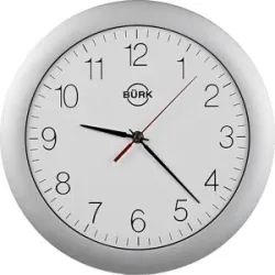 kaiserkraft Wanduhr aus ABS-Kunststoff, Ø 300 mm, Quarzuhrwerk, Gehäuse silber matt, Zifferblatt weiß