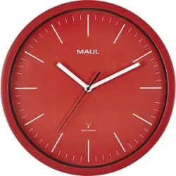 Funk Wanduhr Maul MAULjump, rund, für Innenräume, Minuten & Stundeneinheiten, ? 305 mm, Kunststoff & Mineralglas, rot-weiss, inkl. Batterie