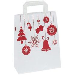 Papiertragetasche Weihnachten, weiß/rot gemustert, VE 25 Stk, LxBxH 320 x 140 x 420 mm, ab 10 VE ratioform