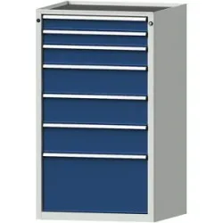 Schubladenschrank, BxT 760 x 675 mm, Schubladentraglast 100 kg, 7 Schubladen, Höhe 1280 mm, Front enzianblau ANKE