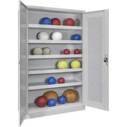 Ball-Flügeltürschrank, Höhe 1950 mm, mit Lochblech-Türen, Breite 1200 mm, grau Pavoy