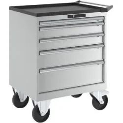 Schubladenschrank, fahrbar, BxTxH 717 x 572 x 962 mm, Schubladen 1 x 50 / 2 x 100 / 1 x 150 / 1 x 200 mm, lichtgrau LISTA