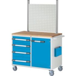 Kompaktwerkbank, fahrbar, 4 Schubladen, 1 Tür, HxB 1675 x 1145 mm, mit Lochwand eurokraft pro