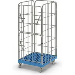 kaiserkraft Rollbehälter MODULAR, Kunststoff-Rollplatte, Gitter 4-seitig, Platte hellblau
