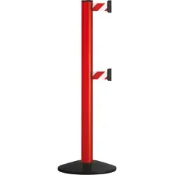 kaiserkraft Gurtpfosten aus Aluminium, Bandauszug 2300 mm, Pfostenfarbe Rot, 2 Gurtbänder