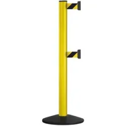 kaiserkraft Gurtpfosten aus Aluminium, Bandauszug 2300 mm, Pfostenfarbe Gelb, 2 Gurtbänder