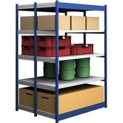 Stabil-Steckregal, doppelseitig, Regalhöhe 2000 mm, blau/verzinkt, Bodenbreite 1325 mm, Grundregal, Breite x Tiefe 1325 x 500 mm hofe