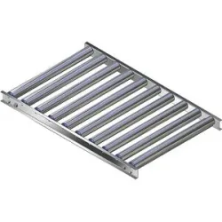 Leicht-Rollenbahn, Aluminiumrahmen mit Aluminiumrollen, Bahnbreite 600 mm, Achsabstand 100 mm, Länge 1 m Gura