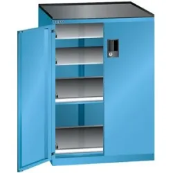 Schubladenschrank mit Flügeltüren, Höhe 1020 mm, 4 Böden, Traglast 75 kg, lichtblau LISTA
