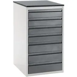 Schubladenschrank mit Teleskopführungen, Höhe 1030 mm, Schubladen 4 x 120, 3 x 150 mm, lichtgrau / anthrazit-metallic, Breite 580 mm RAU