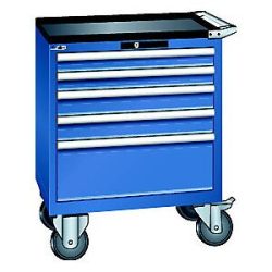 Schubladenschrank, fahrbar, BxTxH 717 x 572 x 962 mm, Schubladen 2 x 75 / 2 x 100 / 1 x 250 mm, enzianblau LISTA