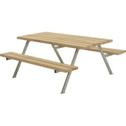 kaiserkraft Gruppensitzbank, Gestell Stahl, feuerverzinkt, LxT 1770 x 1610 mm, Nadelholz, braun, ohne Lehne