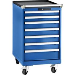 Schubladenschrank, Stahlblech, HxB 990 x 564 mm, 7 Schubladen, fahrbar, enzianblau LISTA