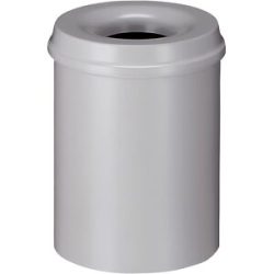 kaiserkraft Sicherheits-Papierkorb, Stahl, selbstlöschend, Volumen 15 l, HxØ 360 x 255 mm, Korpus grau / Löschkopf grau