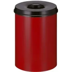 kaiserkraft Sicherheits-Papierkorb, Stahl, selbstlöschend, Volumen 30 l, HxØ 470 x 335 mm, Korpus rot / Löschkopf schwarz