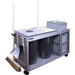 Reinigungsstation Duo, mit 2 x 60-l-Abfallbehälter und 3 Schubkästen, silber FLORA