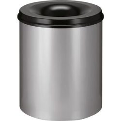 kaiserkraft Sicherheitspapierkorb, Stahl, flammhemmend, Volumen 80 l, HxØ 540 x 465 mm, Korpus alusilber / Löschkopf schwarz