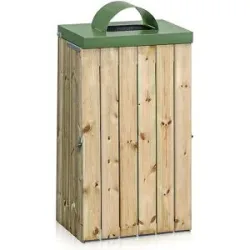 kaiserkraft Außen-Abfallsammler mit Holzverkleidung, 125 l, BxHxT 600 x 1030 x 380 mm, Deckel mit Einwurfloch