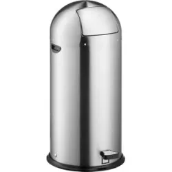 Push-Abfalleimer mit Pedal, Volumen 52 l, HxØ 890 x 380 mm, Edelstahl helit