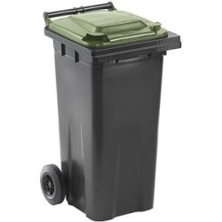 kaiserkraft Mülltonne DIN EN 840, Volumen 120 l, BxHxT 505 x 1005 x 555 mm, anthrazit, Deckel grün