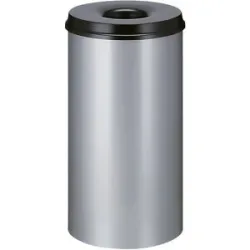 kaiserkraft Sicherheits-Papierkorb, Stahl, selbstlöschend, Volumen 50 l, HxØ 625 x 335 mm, Korpus grau / Löschkopf schwarz