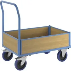 Plattformwagen mit Holzwänden, mit 4 halbhohen Wänden, LxB 1100 x 700 mm, Vollelastik eurokraft pro