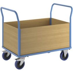 Plattformwagen mit Holzwänden, mit 4 hohen Wänden, LxB 1350 x 800 mm, Vollelastik eurokraft pro
