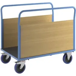 Plattformwagen mit Holzwänden, mit 2 hohen Längswänden, LxB 1250 x 870 mm, Vollelastik eurokraft pro