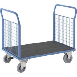 Plattformwagen, 2 Gitter-Stirnwände, mit Zentralstopp, LxB 1350 x 800 mm eurokraft pro
